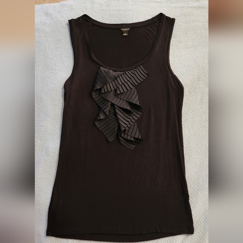 Ann Taylor Black Neck Ruffle Tank